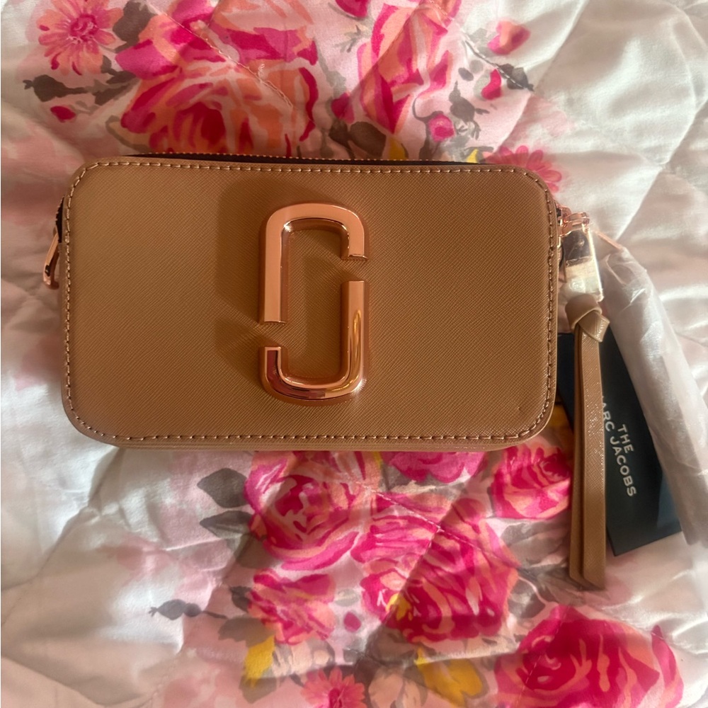 Marc Jacobs Snapshot Tan Crossbody Bag with Gold Hardware